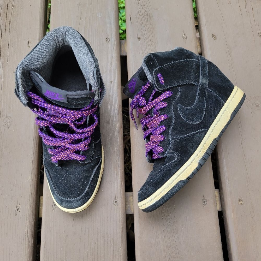 Nike Dunk Sky High Top Court Black Purple Suede Leather Wedge Sneakers Trainers‎